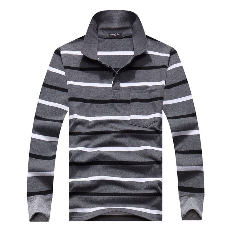 Cotton Polos Men Long Sleeve Mens Polo Shirt Spring Autumn Striped Male Polo Dress Classic Business 2018 Father Gift Drop Ship