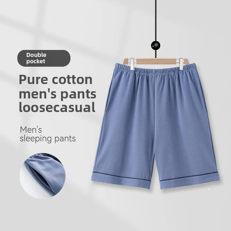 Summer Men's Loose Fit Short Pants Thin Cotton Sporty Comfortable Five-Point Home Leisure Pants Outerwear Big Size Sleepwear