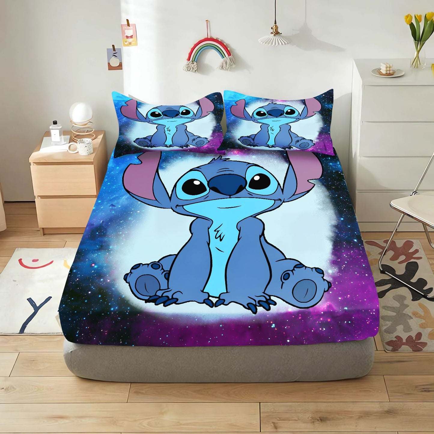 Lilo & Stitch Cartoon Fitted Sheet Home Cover for Teenager Elastic Bedding Cute Digital Printing Sheets Bedding Children