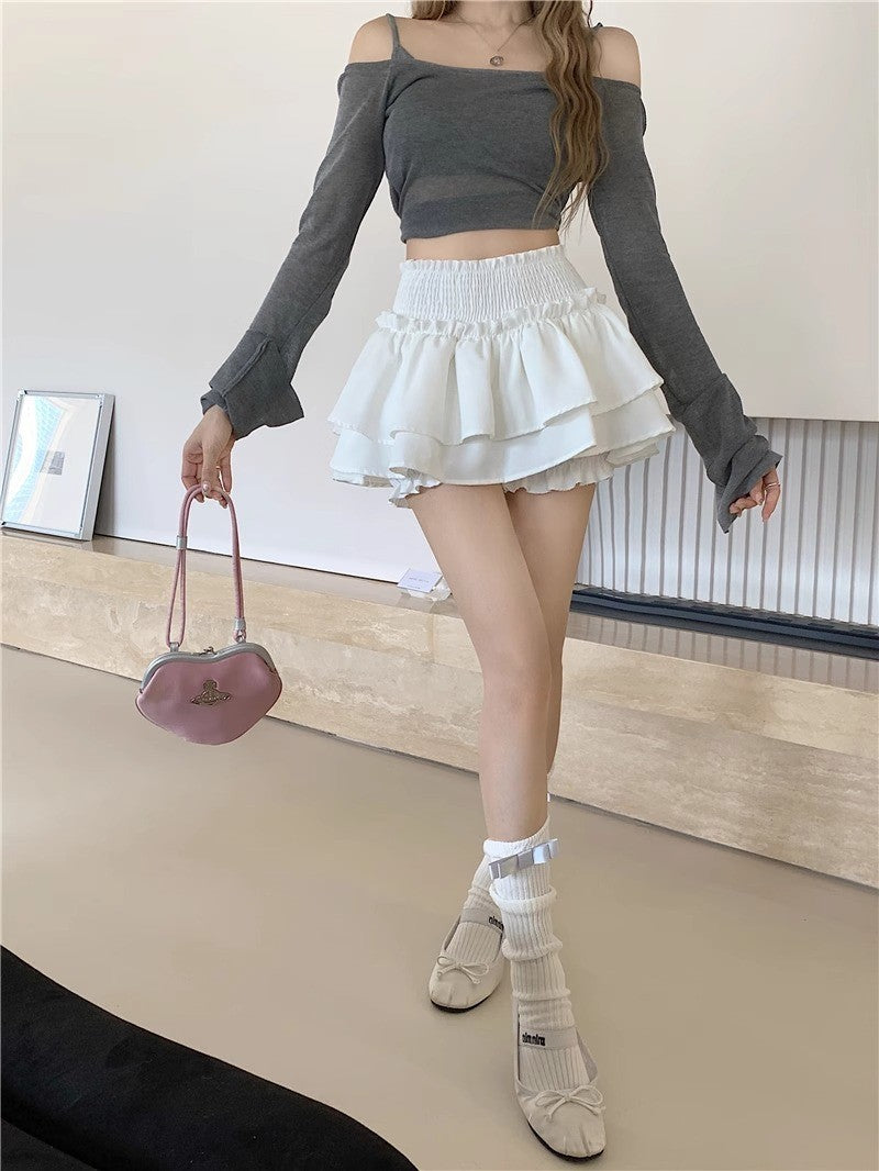 Mini Skirt Cute Sexy Balletcore Elastic High Waist Ball Gown Ruffle Patchwork Lo