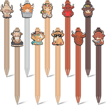 10 Pcs Cute Highland Cow Printed Pens Highland Cow Pen Set School Home Office Stationery Valentine Gift Accessories