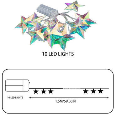 Iridescent 3D Prism Star LED String Lights, Battery Powered Fairy Lights for Indoor Bedroom, Wedding, Window & Home Party Decor