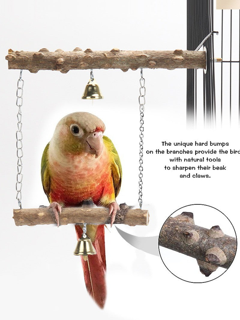 Poleiro de Madeira de Pimenta Camada Dupla para Papagaio Brinquedo para Pássaros, Poleiro Moedor de Garras e Bico para Periquito, Acessórios para Gaiola de Pássaros
