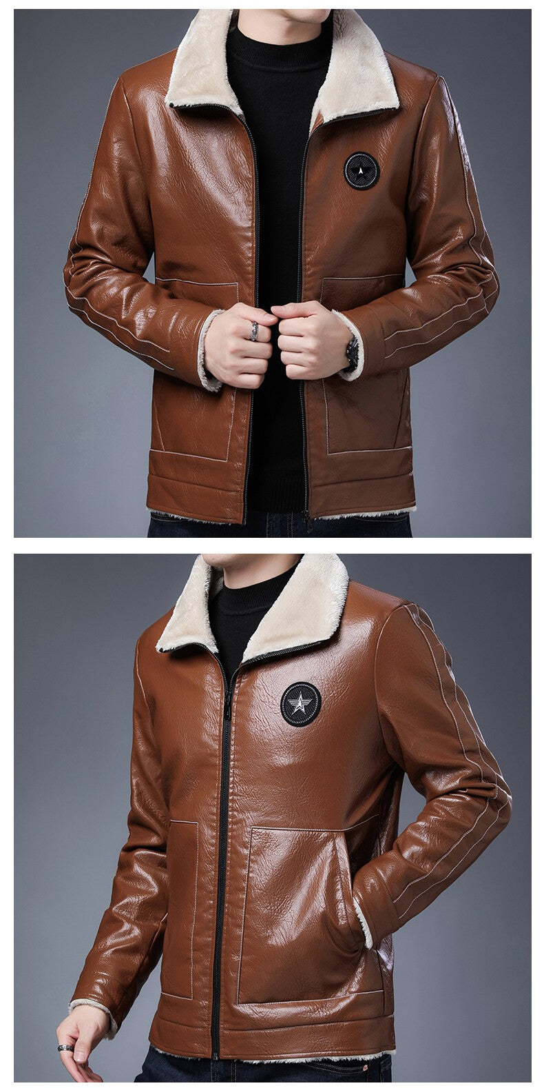 Plus Size Fur Collar Men's Leather Jackets Male Casual Plus Velvet Leather Jacket Thickened Style Leather Fashion Men Outerwear
