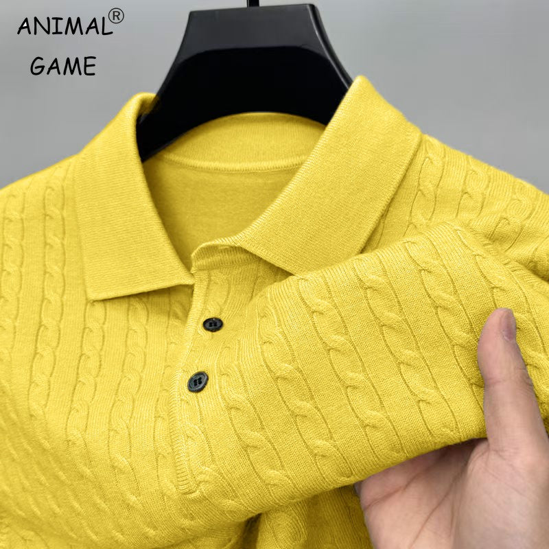 Mens V-neck Knitted Pullover Sweaters Cable Woolen Button Sweater Slim Long Sleeve Winter Warm Heavyweight Solid Color Pullovers