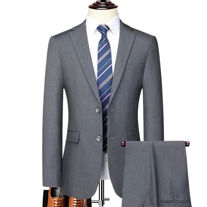 S-8XL New (Blazer+ Pants) Men's Fashion Business Gentleman Trend Slim-fit Casual Wedding Travel Plus-size Solid Color Suit