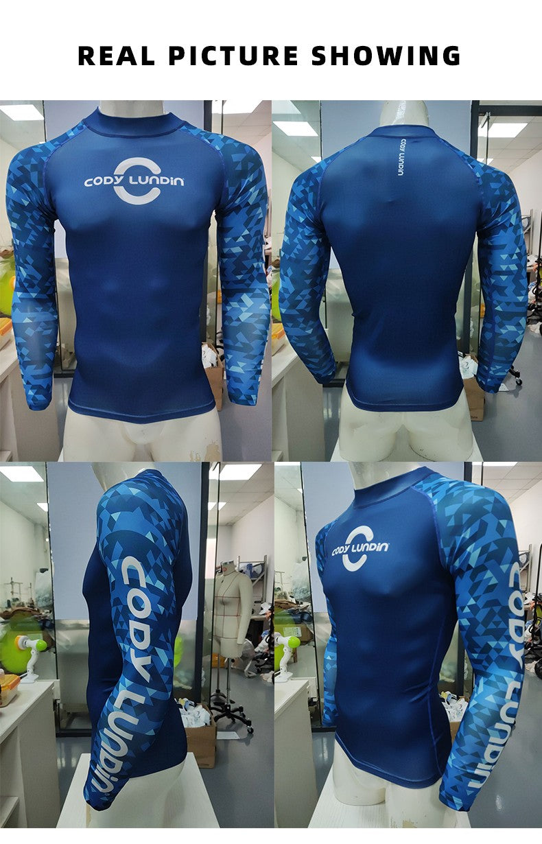 Surfing Long Sleeve Men's Shirts Sun Protection Upf 50+ Rash Guard Camiseta Surf Mock-Neck Swimwear Diving Performance Clothing