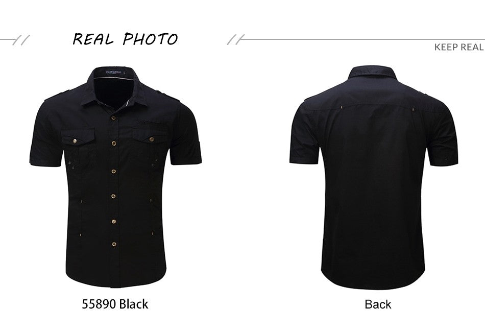 2022 New Arrive Mens Cargo Shirt Men Casual Shirt Solid Short Sleeve Shirts Multi Pocket Work Shirt Plus Size 100% Cotton
