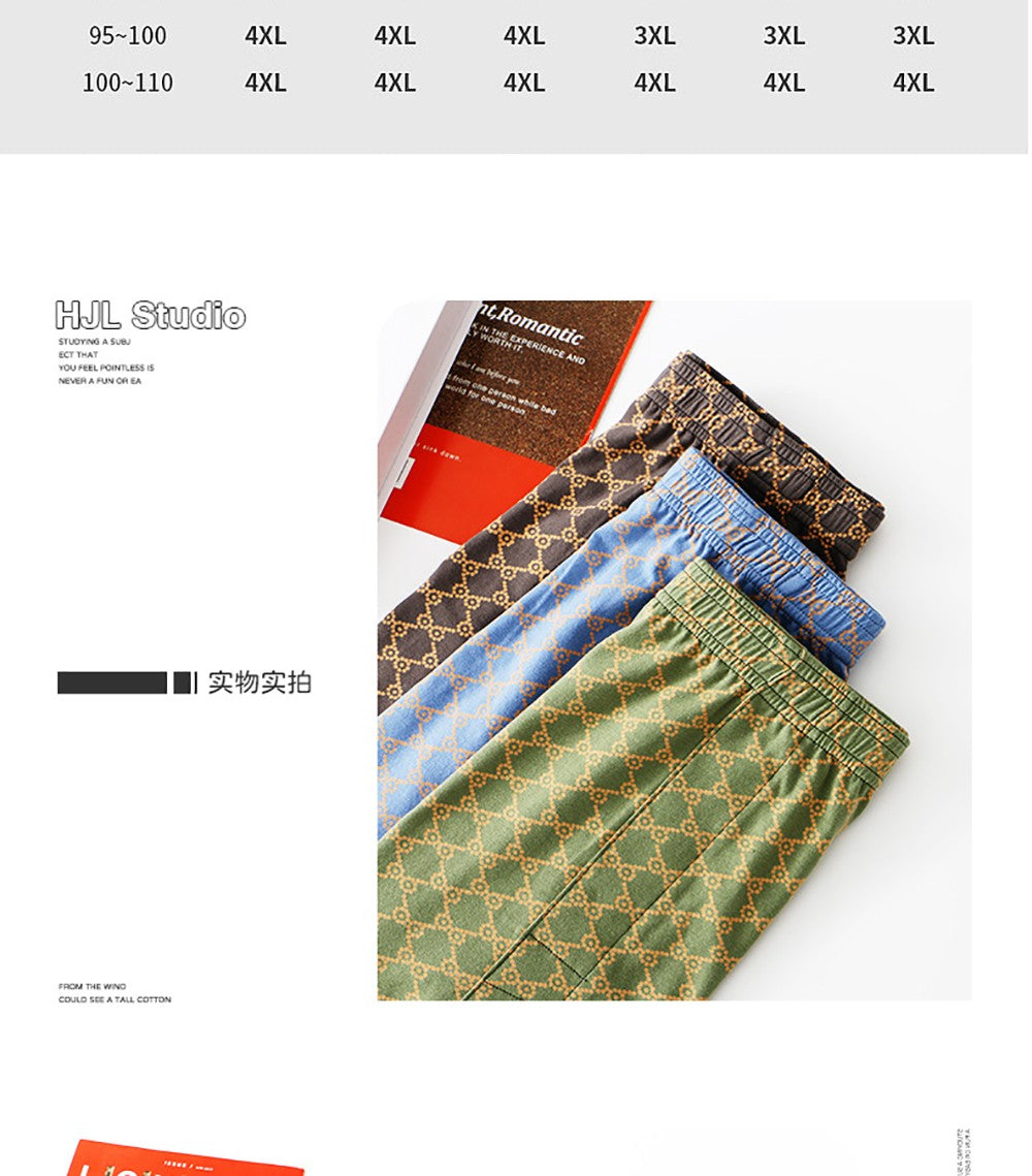 3PCS Plus Size Boxers&Briefs Underwear Man 100% Cotton Breathable Men's Summer Pajamas Pants Fashion Print Mid-rise Allo Pants