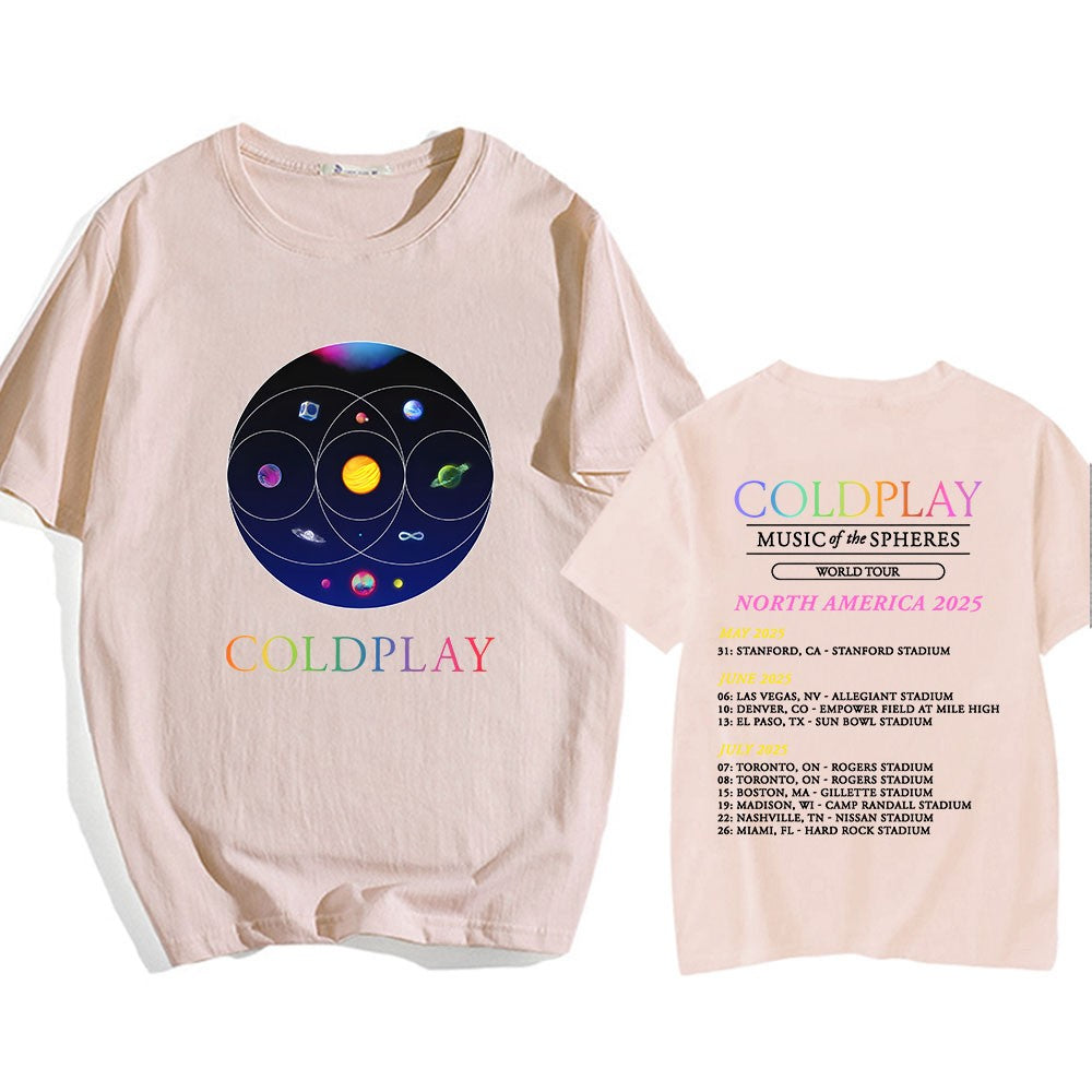 Cold-play Music of The Spheres World Tour 2025 Tshirts Cotton Tees Heavy Mental Fashion Graphic T-shirt Short Sleeve Unisex Tops