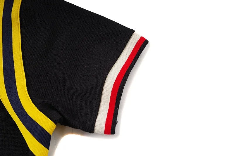 Trendy Gg European American Style Embroidered Small Bee Black Short Sleeve Stand Collar T-shirt Loose Fit Polo Shirt