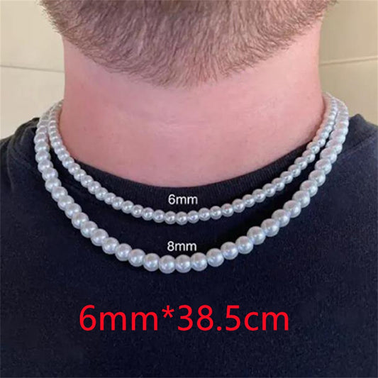 Rock Imitation Pearl Necklace For Men Hip Hop Pearl Bead Chain Men Necklace Women Choker Fashion Party Jewelry Gift