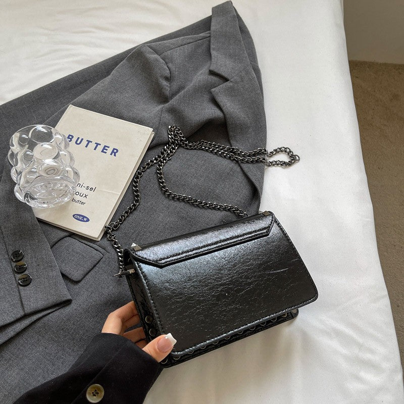 Rivet Small Shoulder Bags For Women Black Punk style Crossbody Bag Fashion Chain Flap Bag Leather Purses Designer Female Handbag