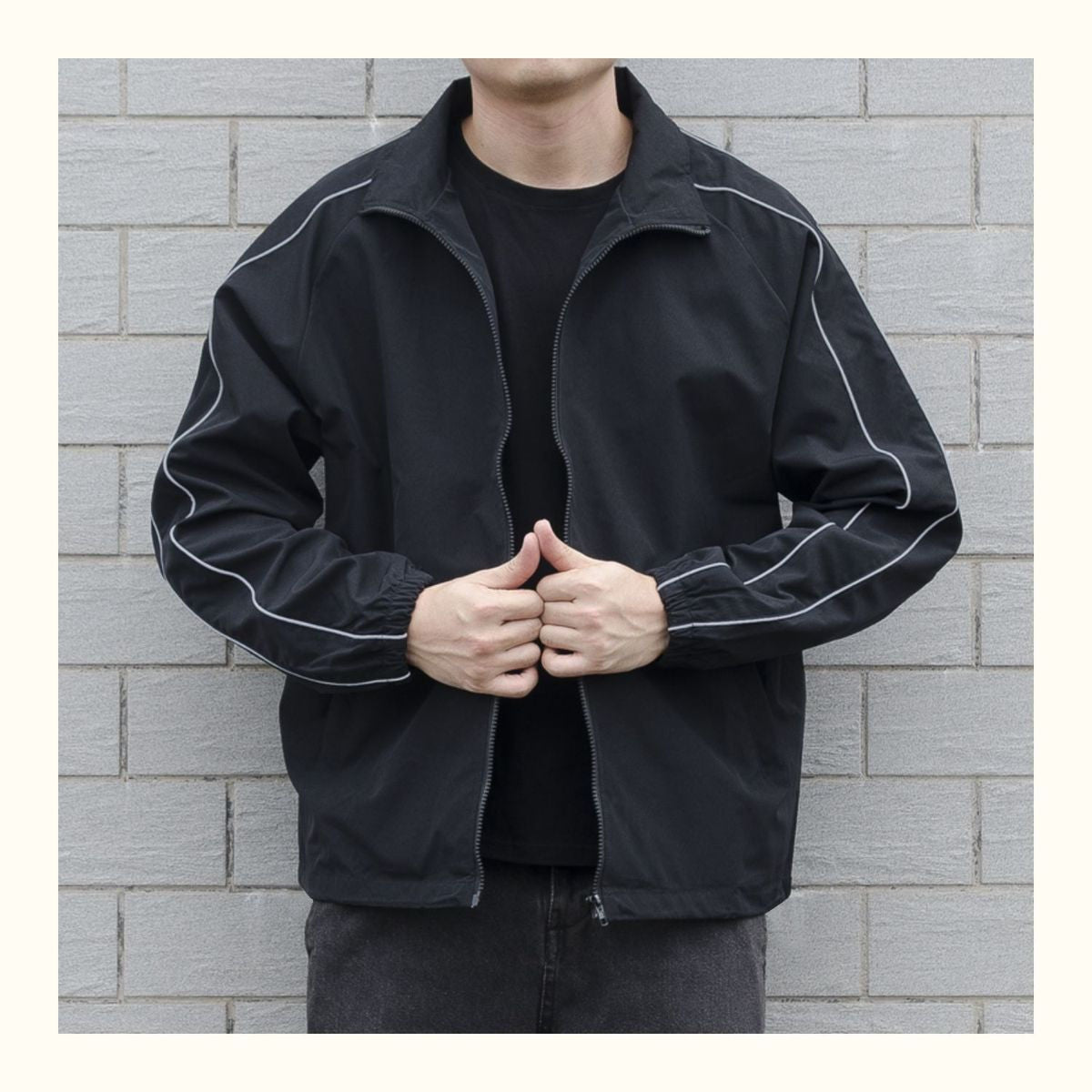 Jackets Men Autumn Pockets Casual Patchwork Loose Windbreaker Stripe Zipper Stand Collar Waterproof Outdoor Sports Bomber Jacket
