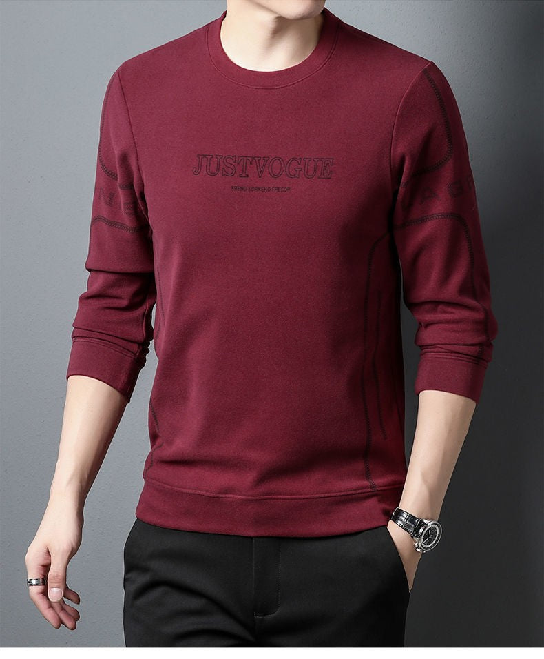 Round Neck Pullover Sweatshirt Men Thermal Underwear Double Fleece Lining Long Sleeve T-Shirt Casual