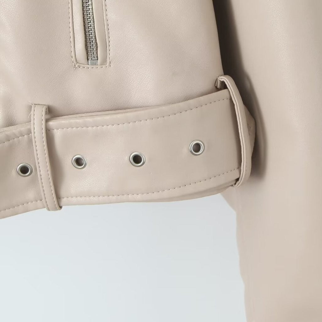 Women's Trendy Motorcycle Leather Jacket Coat European American Style Wholesale Distressed Design for Autumn