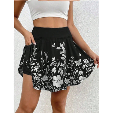 Plus Size 1XL-5XL New Women's High-Waisted Skirt Pants Phone Pocket - Simple Floral Print Casual Shorts ?