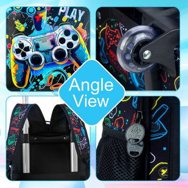 Rolling Backpack for Boys, Kids Roller Wheels School Bookbag with Lunch Bag, Wheeled .?School Bag for Children