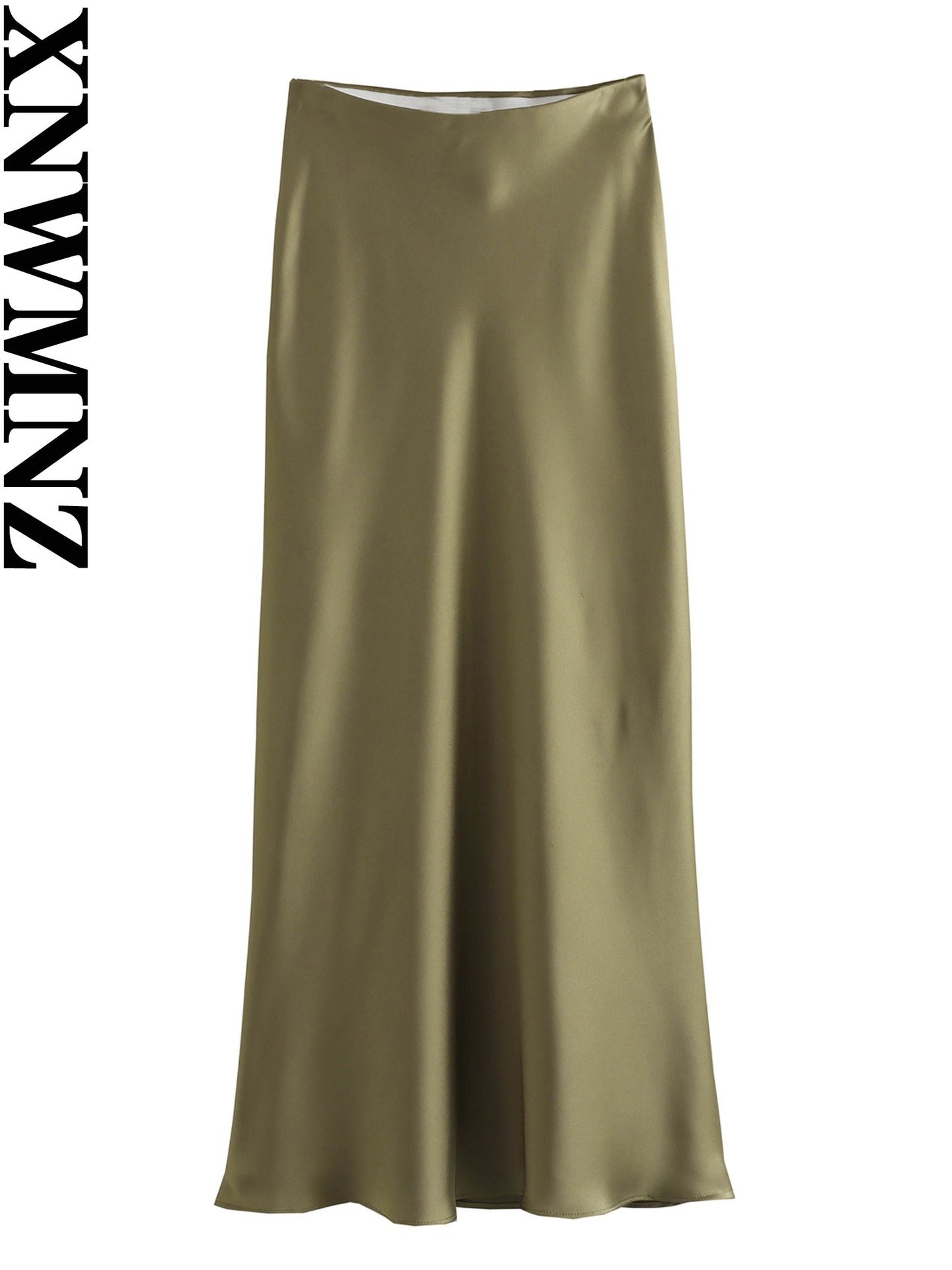 XNWMNZ Women's Fashion 2023 Flowing Satin Midi Skirt Women Vintage Elastic High