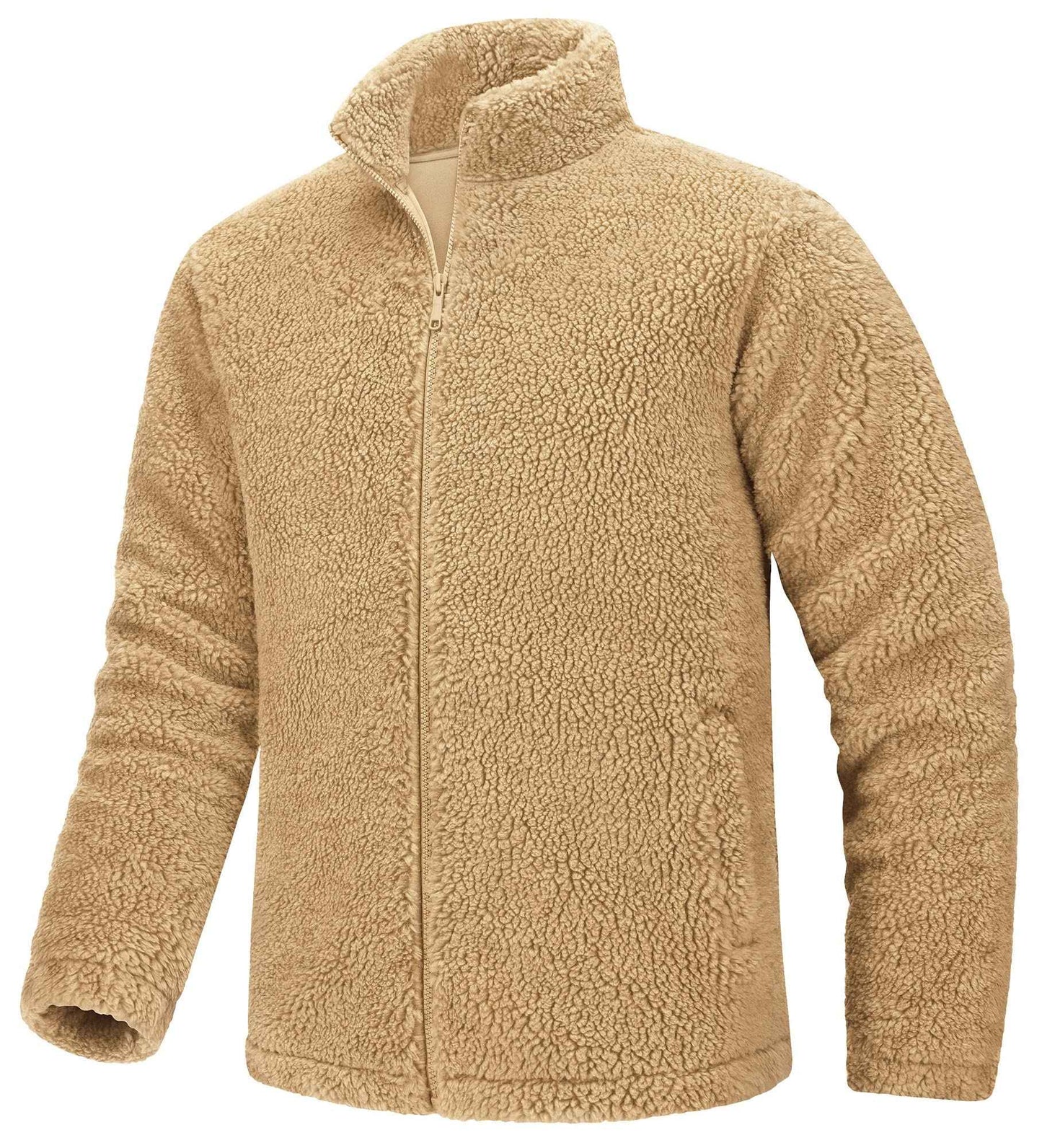 TACVASEN Winter Full Zip Up Warm Fleece Jackets Mens Fuzzy Sherpa Jacket Thicken Thermal Outdoor Fluffy Coat Zip Pocket Outwear