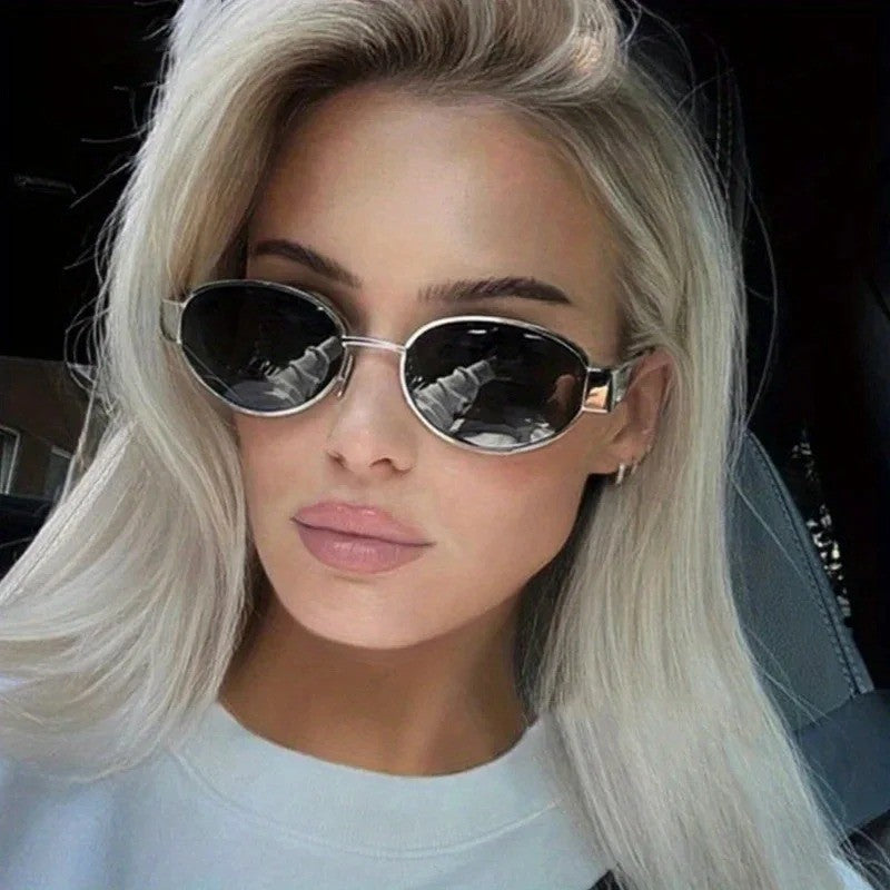 New Oval Sunglasses for Women Men Trendy Metal Frame Sun Glasses Classic Shades