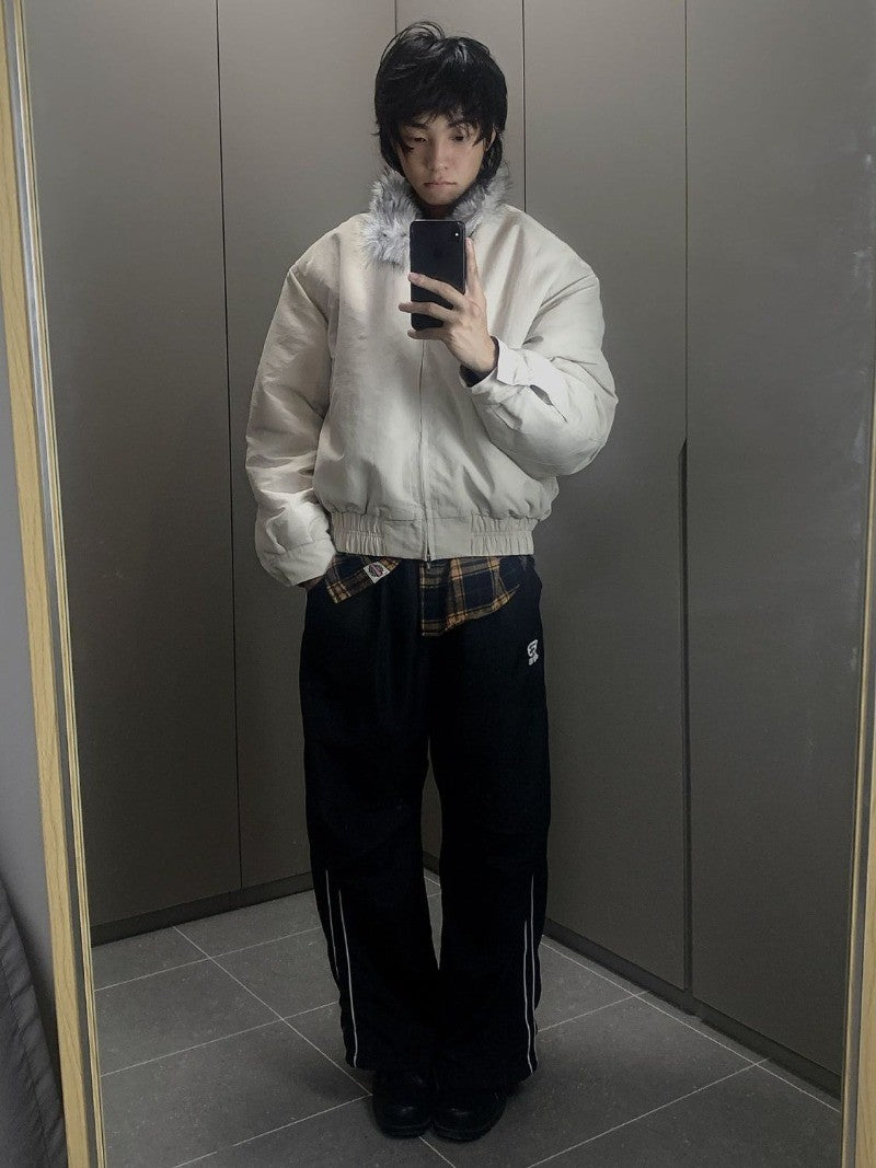 2025 Winter New Fashion Mountain Carving Imitation Wolf Fur Coat Men and Women Y2K Harajuku Hip-hop Pop Bomber Jacket Cleanfit