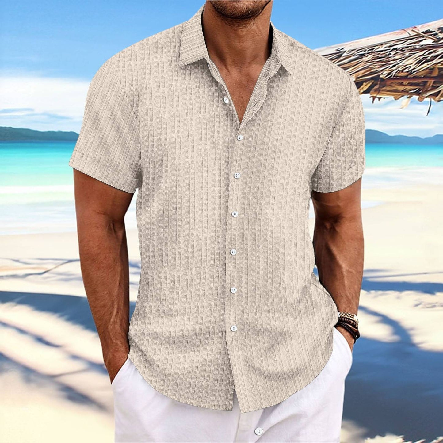New retro style summer men's casual beach style shirt lapel short sleeve loose top Handsome shirt size S-3XL