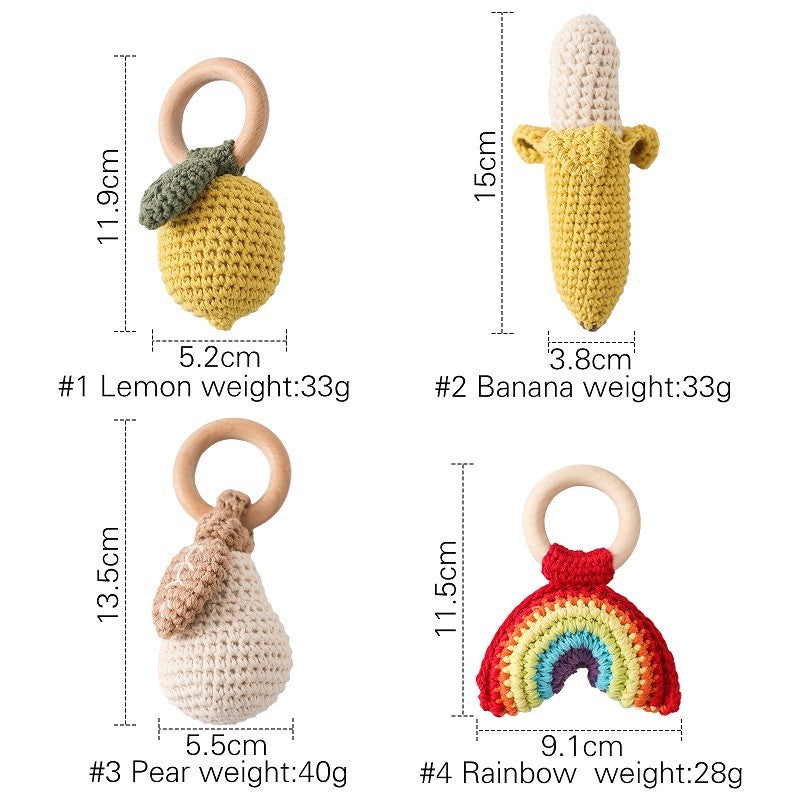 Baby Crochet Lemon Rattle Toys Wooden Bracelet Fruit Musical Rattle Teether Toys Handbell Newborn Soothing Oral Nursing Bite Toy
