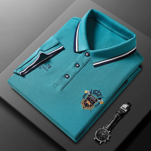 New Men's Casual Embroidery Short Sleeve Polo Shirt Fashion Solid Color Top