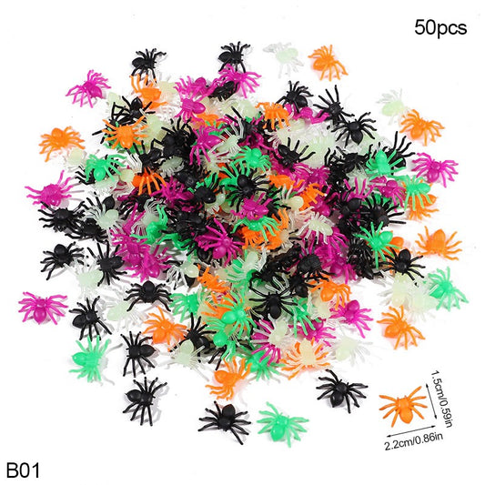 50Pcs Mini Spiders For Halloween Party Spider Web Decoration Halloween Haunted House Home Table Horror Props Kid Tricky Toy