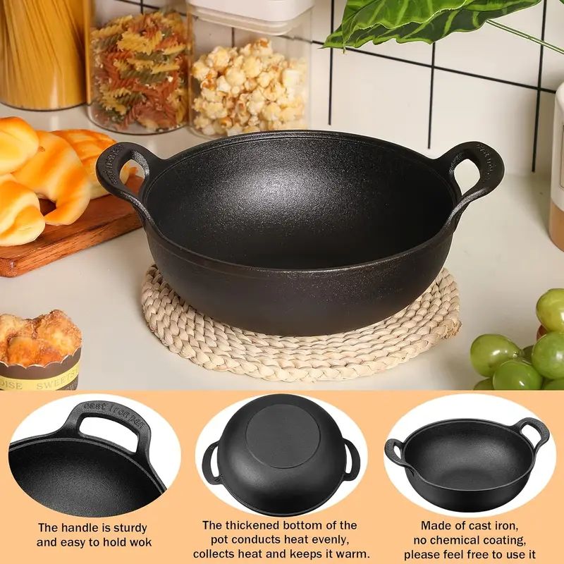 Panela de ferro fundido de fundo plano, tamanho mini, multifuncional, antiaderente, utensílio de cozinha durável, sem tampa