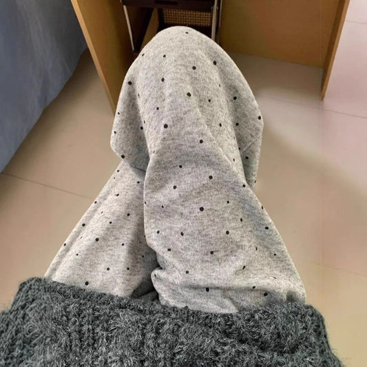 Grey Polka Dot Wide Leg Casual Pants Women's 2025 Autumn Winter New Loose High Waist Slimming Long Straight Leg Trousers Soft