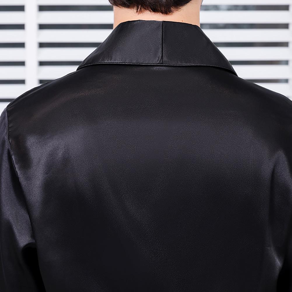 Summer Men Robe Imitation Silk with Pockets Waist Belt Bath Robe Home Gown Sleepwear