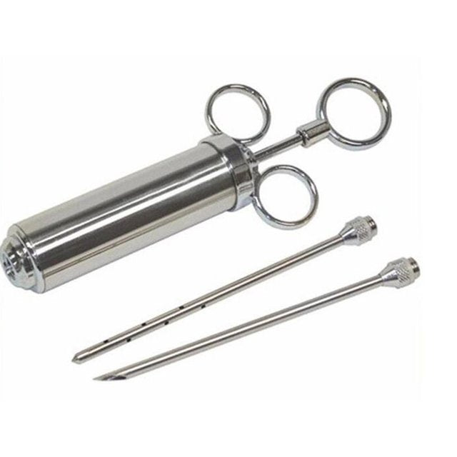 Seringa Injetora de Carne, Injetor de Tempero de 60ml de Aço Inoxidável 304 com 3 Agulhas Profissionais, 2 Escovas de Limpeza