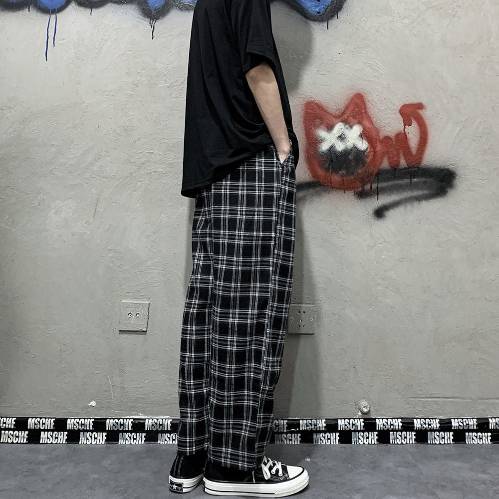 2025 Korean Style Plaid Pants Women Summer New Loose Straight Wide-leg Loose Casual Office Lady Trousers Daily Sweatpants Female