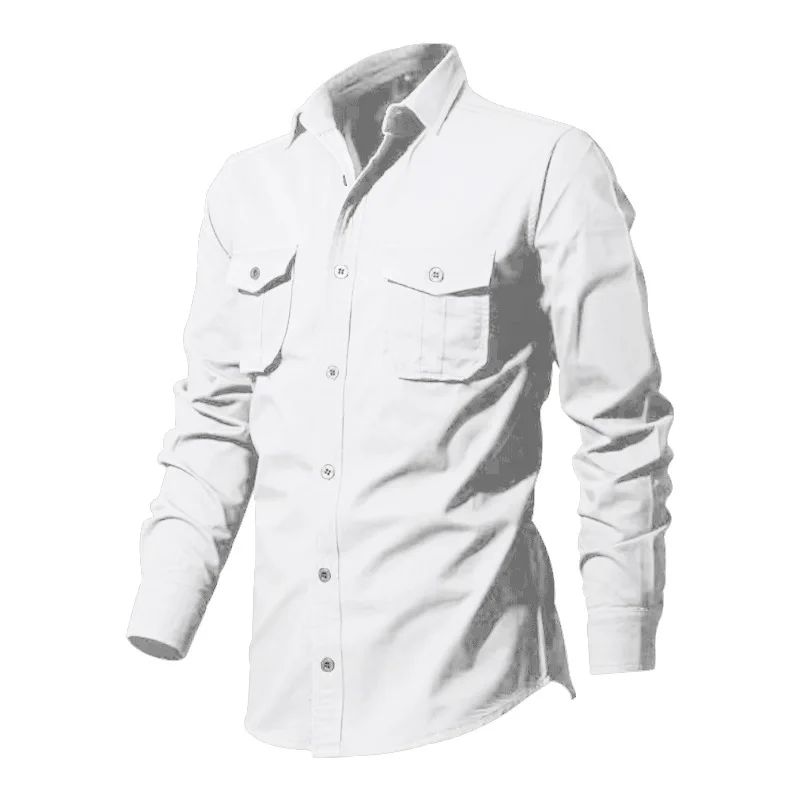 Army Green Tactical Cargo Shirts For Men Chest Two Pockets Long Sleeve Mens T-Shirt 2024 Trend Casual Loose Shirt Chemise Hombre