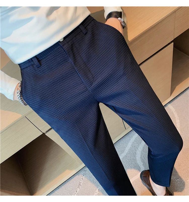 Men's Trendy High-end Feelslimming Plaid Suit Pants Casual Business Straight-leg Pants For Summer Lightweight Breathable