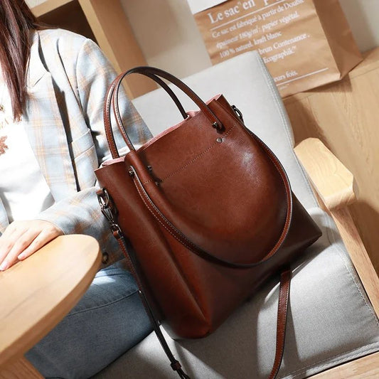 Women's Cow Genuine Leather Handbags Lady Vintage Retro Cowhide shoulder Bag Ladies Luxury large capacity multiple Pockets Lady