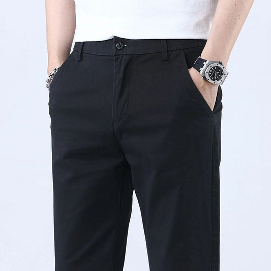 Casual Men Orange Loose Straight Business Pants Green Khaki Elastic Waist Trousers Soft Cotton Lyocell Fabric Korean Cargo Pants