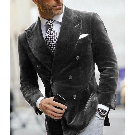 Velvet Double Breasted Blazer for Men Dinner Party Italian Style Smoking Prom Jacket Elegant Jacket for Wedding Party 2025