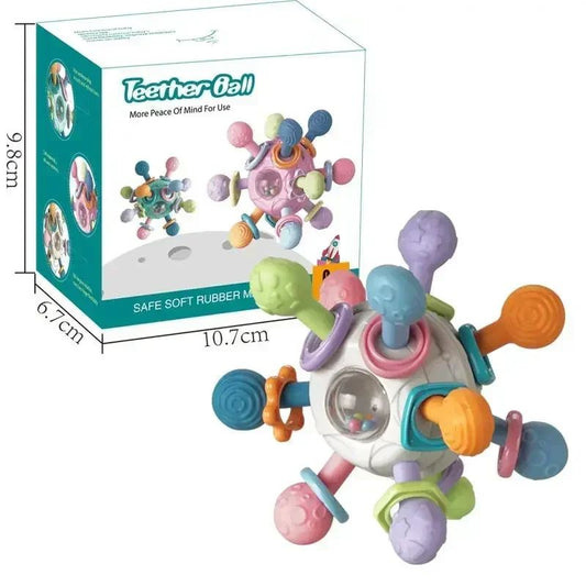 Silicone Teether Baby Toys 0 12 Months Rotating Rattle Ball Grasping Activity Baby Development Toy Baby Sensory Toys for Babies