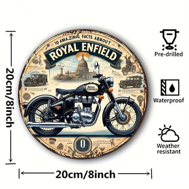 Vintage Royal Enfield Metal Sign Retro Round Wall Art with Motorcycle Big Ben Ideal for Garage Cafe Bar Garden Decor Gift