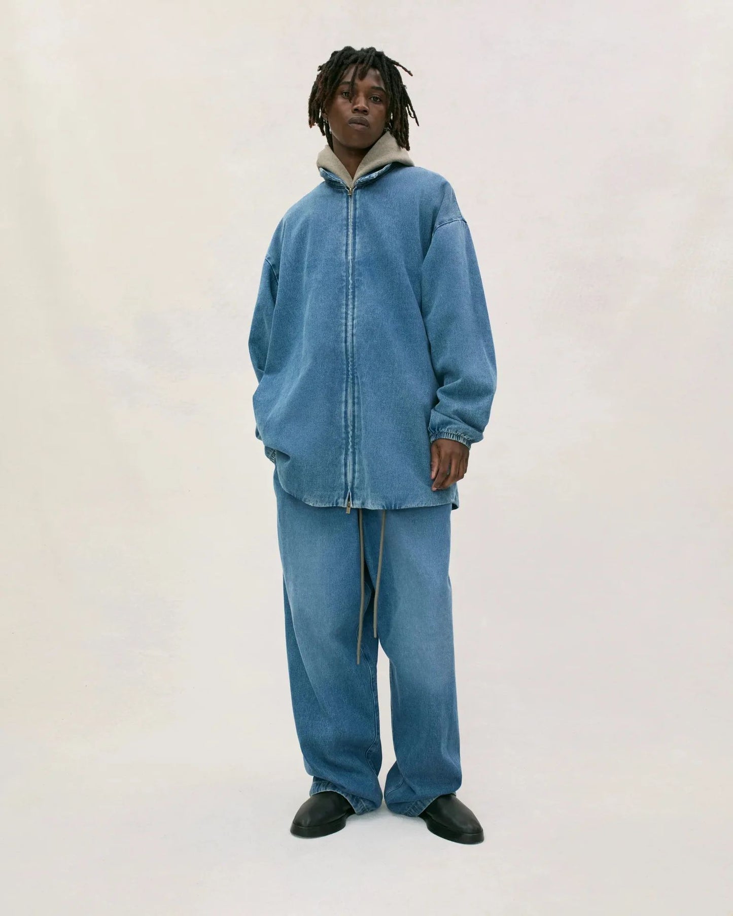 Cross-border Fog Essentials Men's Denim Straight-leg Pants American Style Washable Drawstring Elastic Waist Fit Bell Bottoms