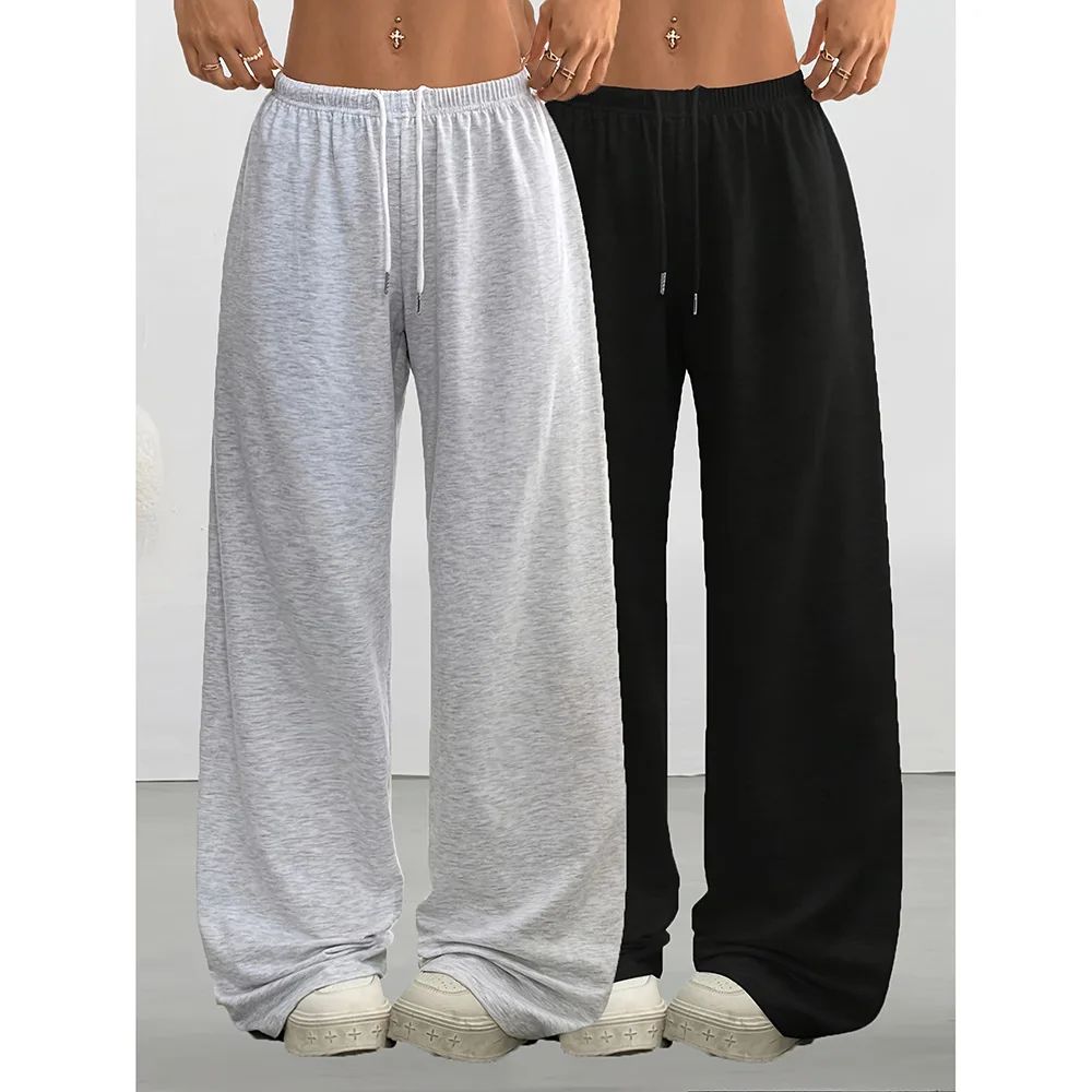 Fashionable Women's Loose Wide Leg Pants Elastic Waist Drawstring Casual Sports Slimming Long Trousers Cross-Border Independent