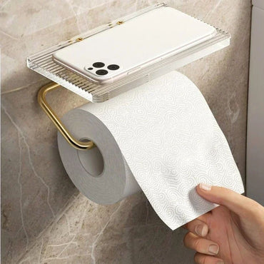 Luxury Gold Toilet Paper Holder with Shelf No Punching Acrylic Roll Paper Holder Tissue Hanger Bathroom Accessories Bathroom