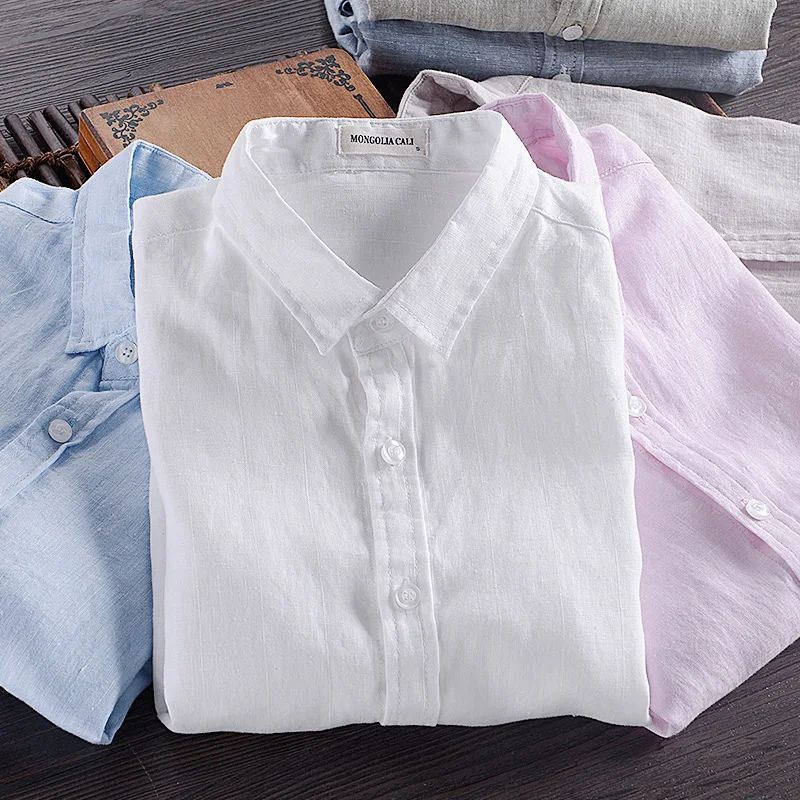 HOO2025 linen shirt young male leisure cotton shirts with short sleeves business cultivate one's morality thin comfortable shirt