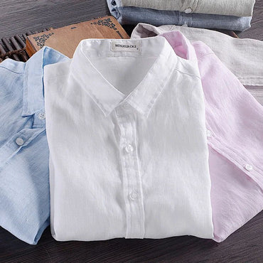 HOO2025 linen shirt young male leisure cotton shirts with short sleeves business cultivate one's morality thin comfortable shirt