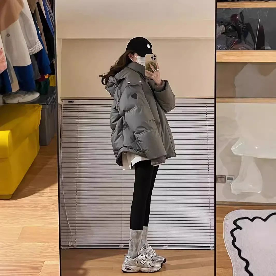 Winter Grey Heart Shaped Short down Cotton Jacket Men Women Couple Bread Style Outerwear Unique Design Sensation Coat