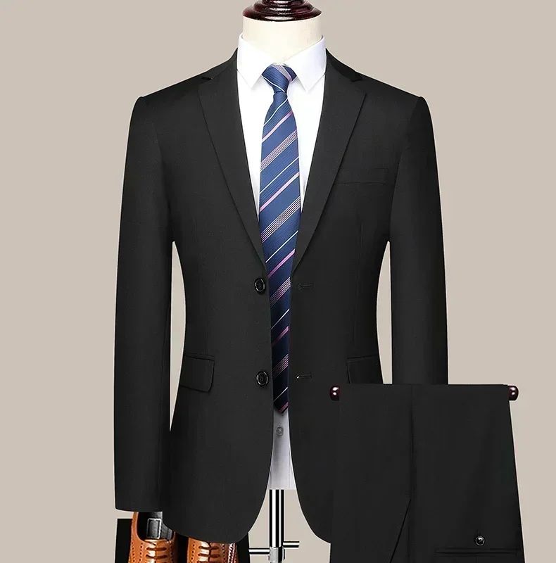 S-8XL New (Blazer+ Pants) Men's Fashion Business Gentleman Trend Slim-fit Casual Wedding Travel Plus-size Solid Color Suit