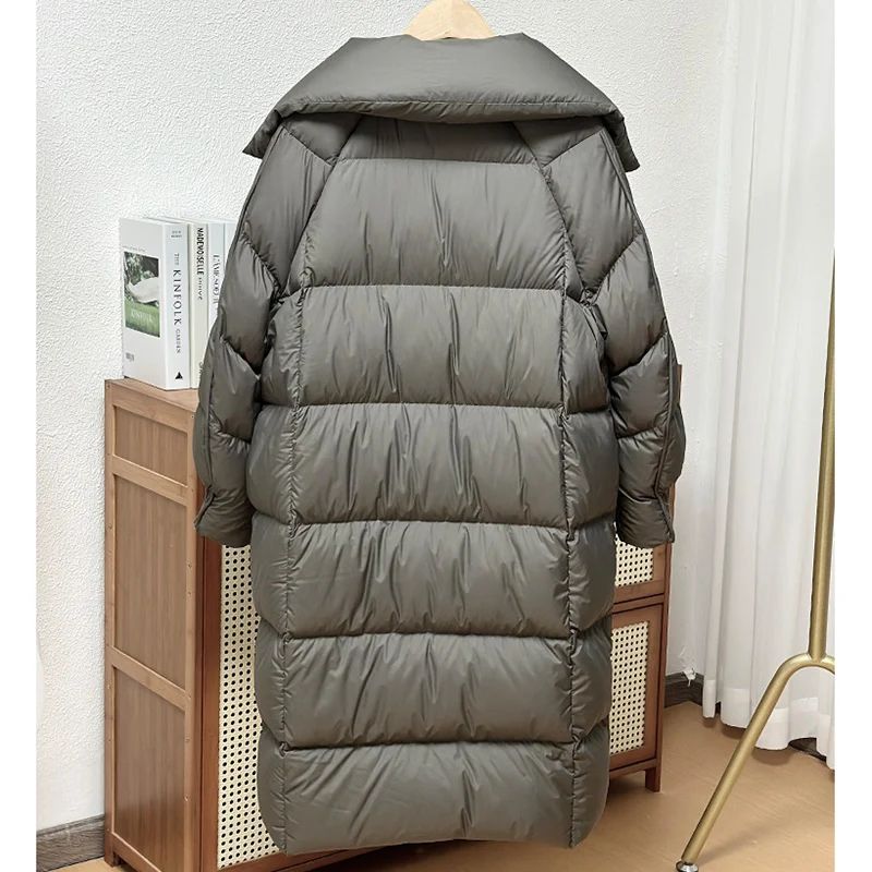 Schinteon Women White Duck Down Long Jacket Autumn Winter Warm Casual Over Size Loose Outwear Soft Comfortable Fashion Coat New
